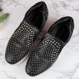 Steven Smash Black Faux Leather Studded Slip On Sneakers 7.5 Women's